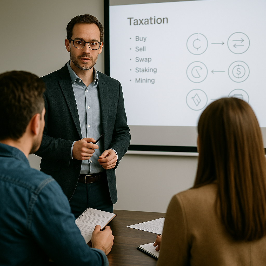Abogado dando formación sobre gestión fiscal cripto
